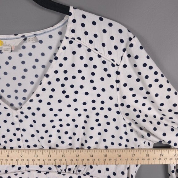 Boden Elsie Polka Dot Peplum Blouse Top White‎ Navy V-Neck Long Sleeve Size 8P - Picture 7 of 12